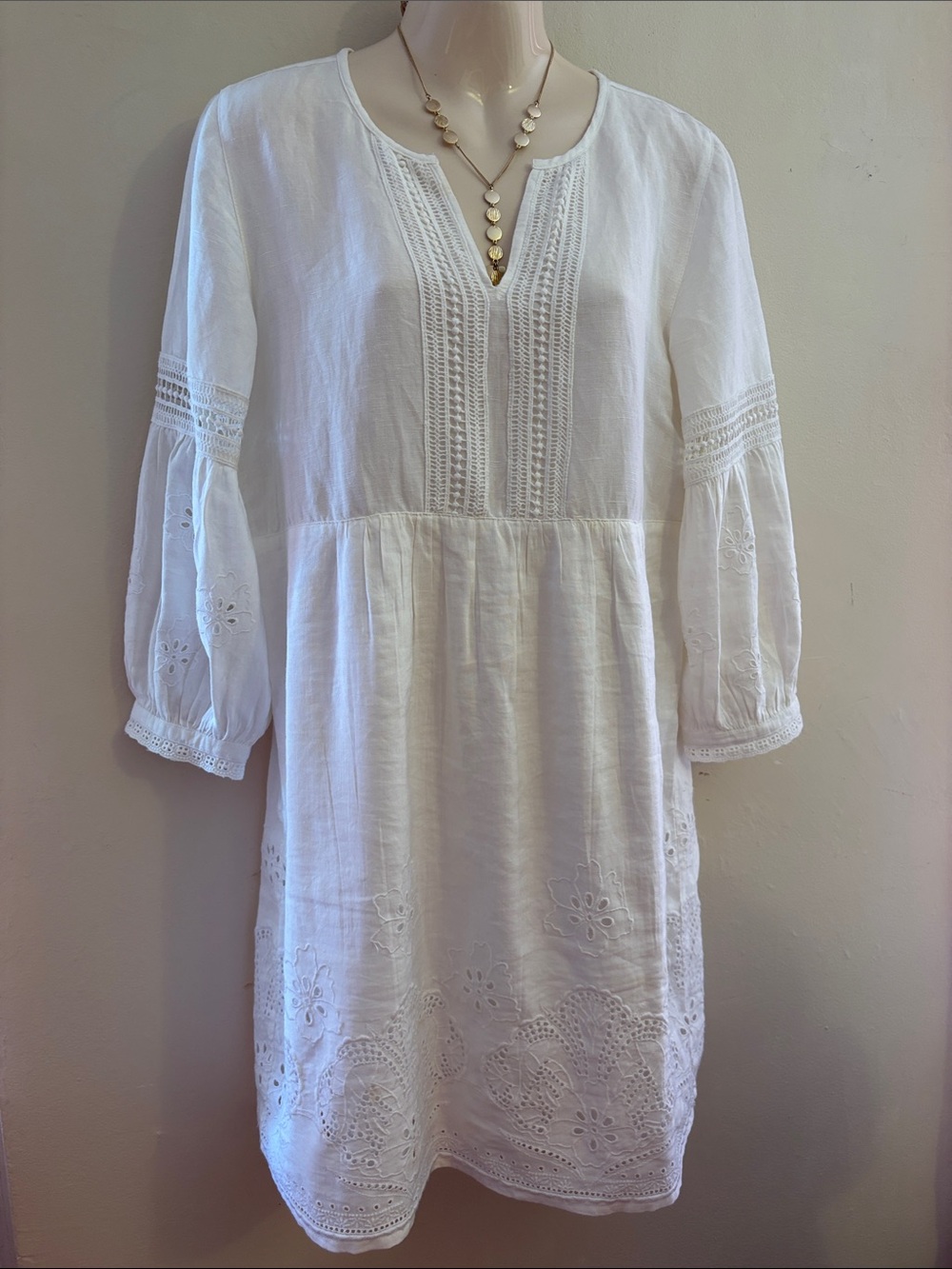 Tommy Bahama White Eyelet & Pintuck Midi Tunic Dress